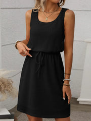 Waffle-Knit Drawstring Mini Tank Dress - kinko