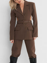 Cutout Open Back Lace-up Blazer - kinko