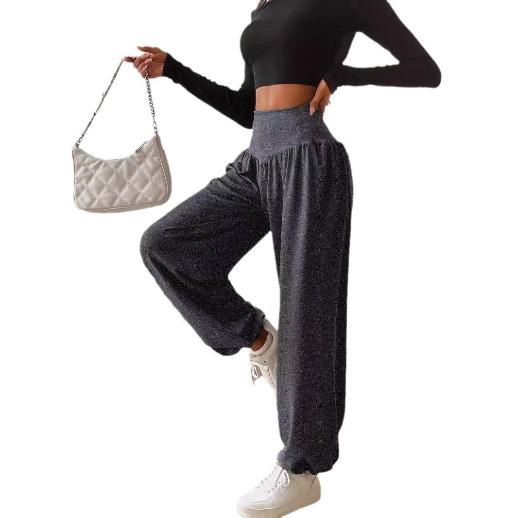 Women's Solid Color Breathable And Hanging Sports Pants - kinko
