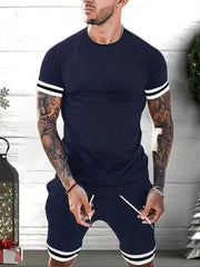 Men's Plus Size Round Neck Short Sleeve Top and Shorts Set - kinko