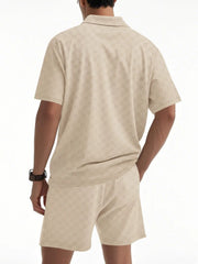 Men's Full Size Quarter Zip Short Sleeve Top and Shorts Set Plus Size - kinko