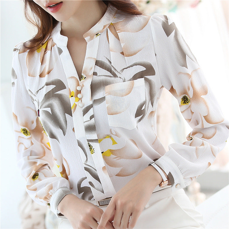 Women's Korean-style Long-sleeved Chiffon Shirt - kinko