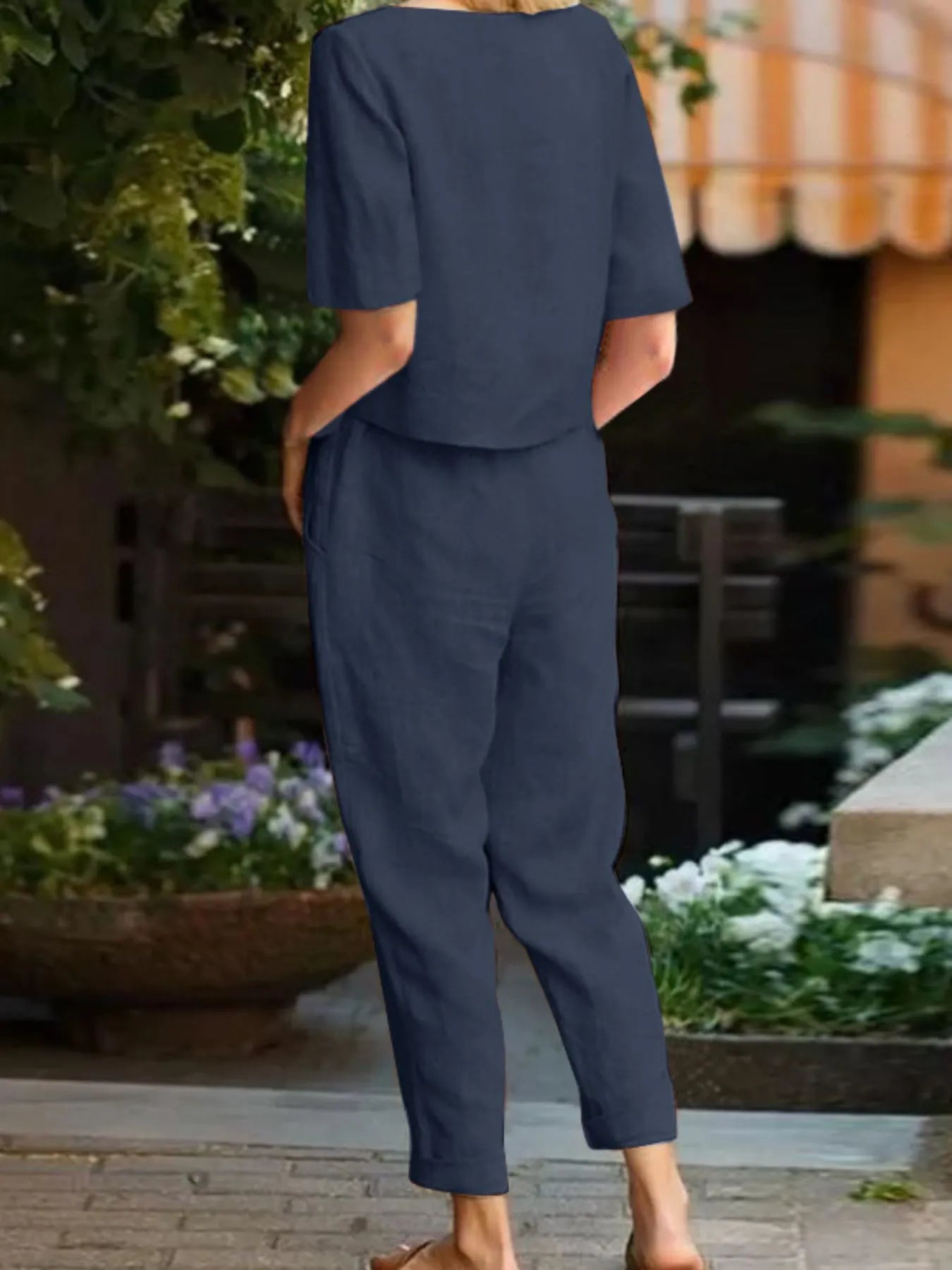 Full Size Round Neck Short Sleeve Top and Pants Set Plus Size - kinko