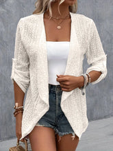 Eyelet Roll-Tab Sleeve Cardigan - kinko