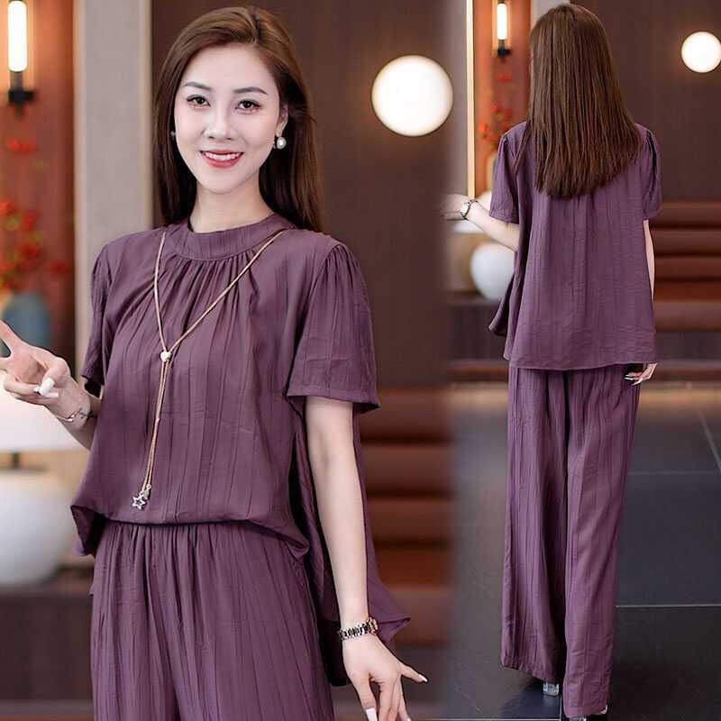 Loose Temperament Short-sleeved Wide-leg Pants Two-piece Set - kinko