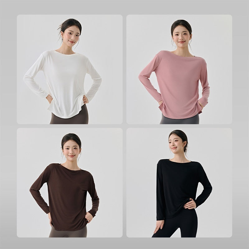 Modal Sports Blouse Women's Long Sleeve Slit On Both Sides Loose Breathable - kinko