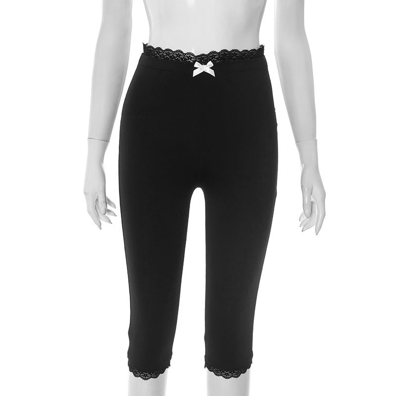 Sexy Lace Leopard Print Cropped Tight Straight-leg Pants - kinko