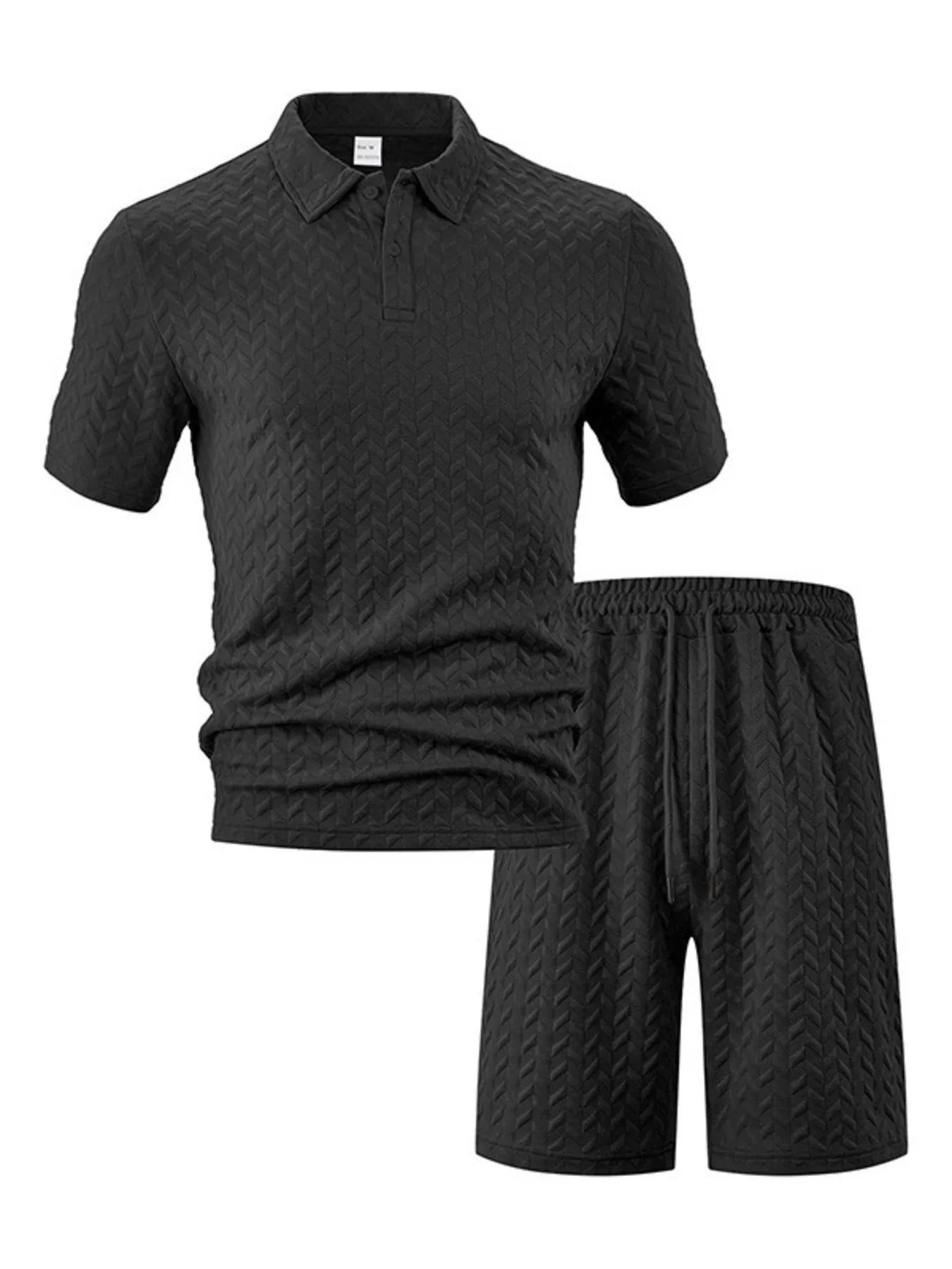 Men's Full Size Textured Polo Shirt and Shorts Set Plus Size - kinko
