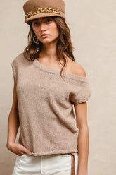 BiBi One Side Off Shoulder Knit Top - kinko