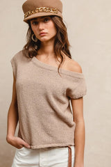 BiBi One Side Off Shoulder Knit Top - kinko