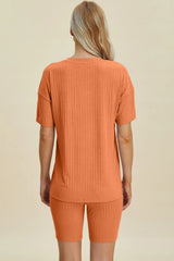Basic Bae Full Size Ribbed V-Neck Short Sleeve Top and Shorts Set - kinko
