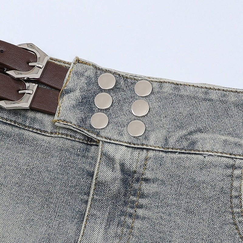 American Retro Girly Simplicity Denim Skirt - kinko