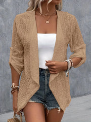 Eyelet Roll-Tab Sleeve Cardigan - kinko