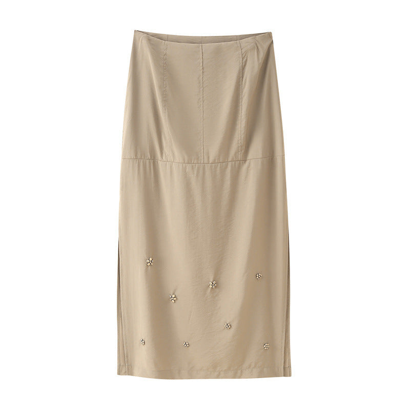 Solid Color Worsted Embellished Set Diamond Skirt - kinko