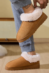 Faux Fur Round Toe Platform Slippers - kinko