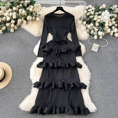 Cake Heavy Industry Pleated Slim Long Dress - kinko