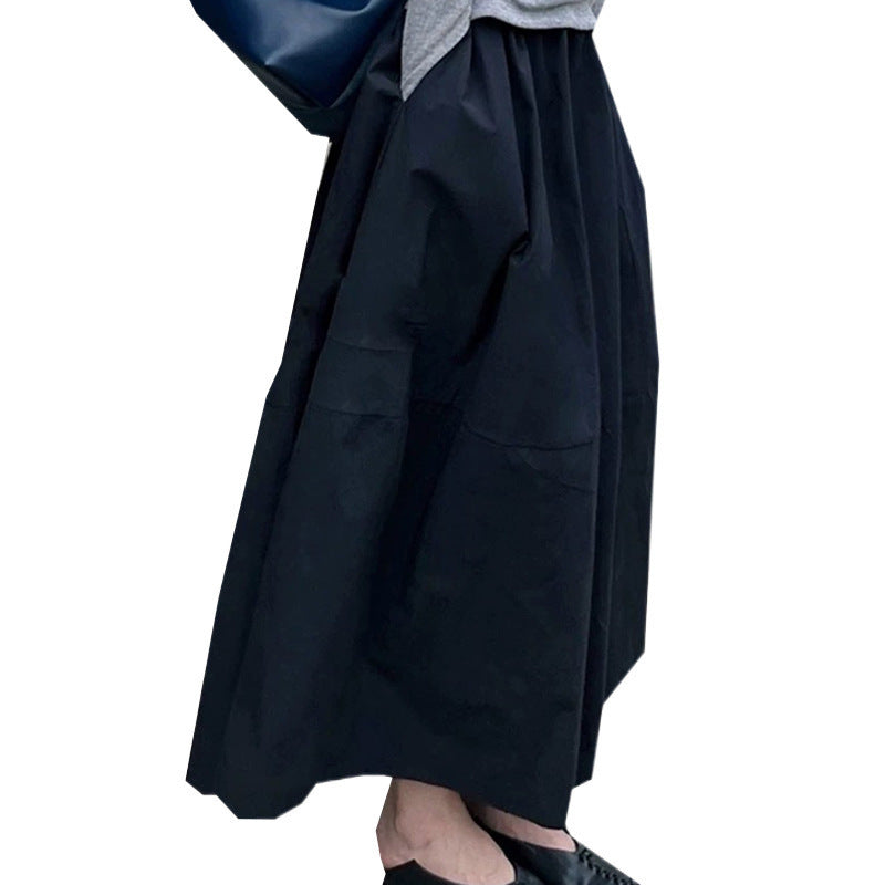 Black Bud Skirt Women's Elastic Waistband Slimming High Waist Mid-length - kinko