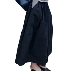 Black Bud Skirt Women's Elastic Waistband Slimming High Waist Mid-length - kinko