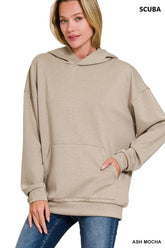 Zenana Oversized Scuba Hoodie with Kangaroo Pocket - kinko