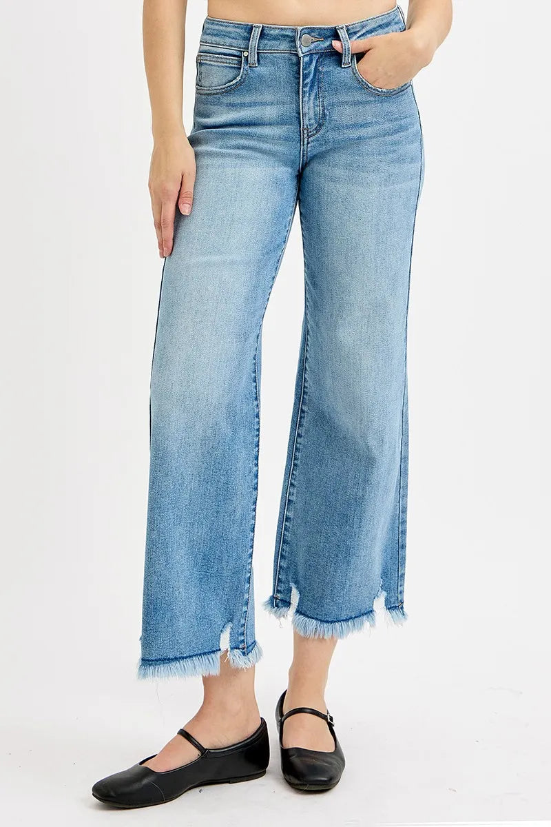 RISEN Full Size Mid Rise Crop Wide Leg Jeans Plus Size - kinko