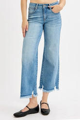 RISEN Full Size Mid Rise Crop Wide Leg Jeans Plus Size - kinko