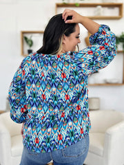 Double Take Full Size Printed Balloon Sleeve Blouse - kinko