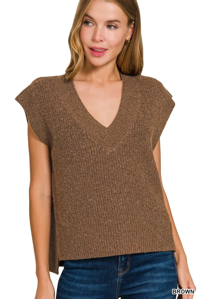 Zenana Oversized Sweater Vest with Side Slit - kinko