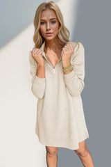 Double Take Textured Quarter Zip Long Sleeve Dress - kinko