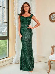 Green Suspenders Mid Waist Party Evening Dress - kinko