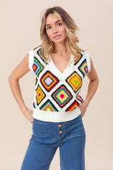 BiBi Diamond Granny Square Sweater Vest - kinko