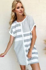 Oh Full Size Striped Round Neck Short Sleeve Mini Tee Dress - kinko
