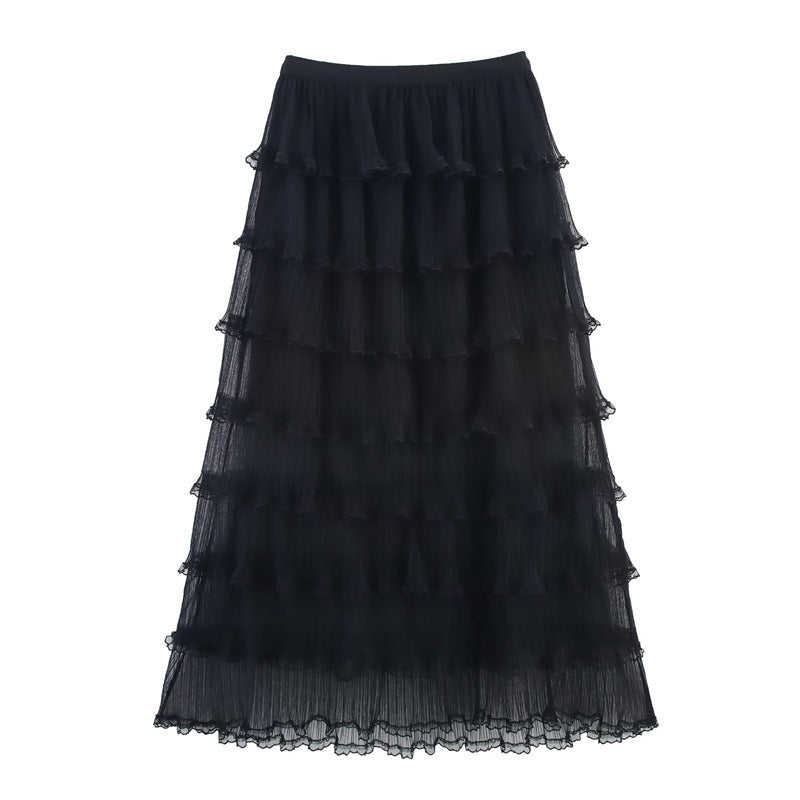 Lace Pleated Net Yarn Cake Skirt - kinko