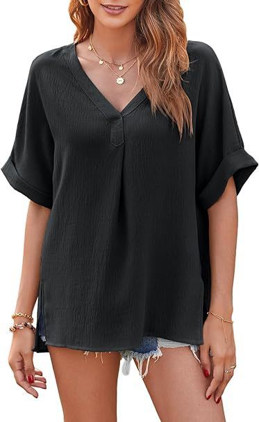 Spring And Summer Solid Color Short Sleeve Loose Blouse - kinko
