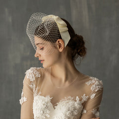 European And American White Mesh Bow Veil - kinko