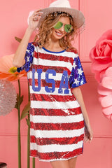 BiBi American Flag Theme Usa Print Sequin Dress - kinko