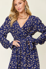 Double Take Full Size Tie Back Flounce Sleeve Dress - kinko