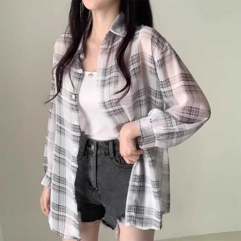 Contrast Color Stripe Chiffon Loose Sun-protection Shirt - kinko