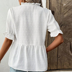 Women's Cut Flower Fur Ball Short-sleeved Lace Shirt - kinko