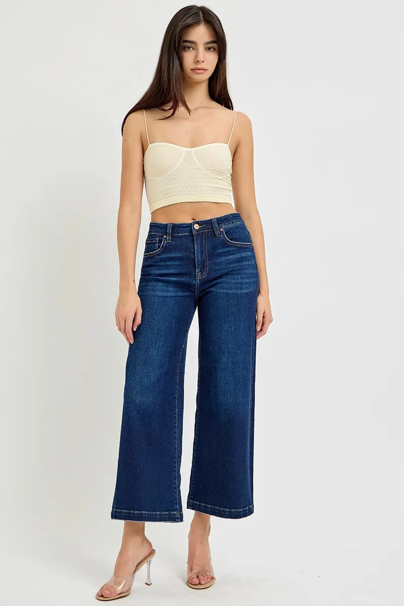 RISEN High Rise Crop Wide Jeans - kinko