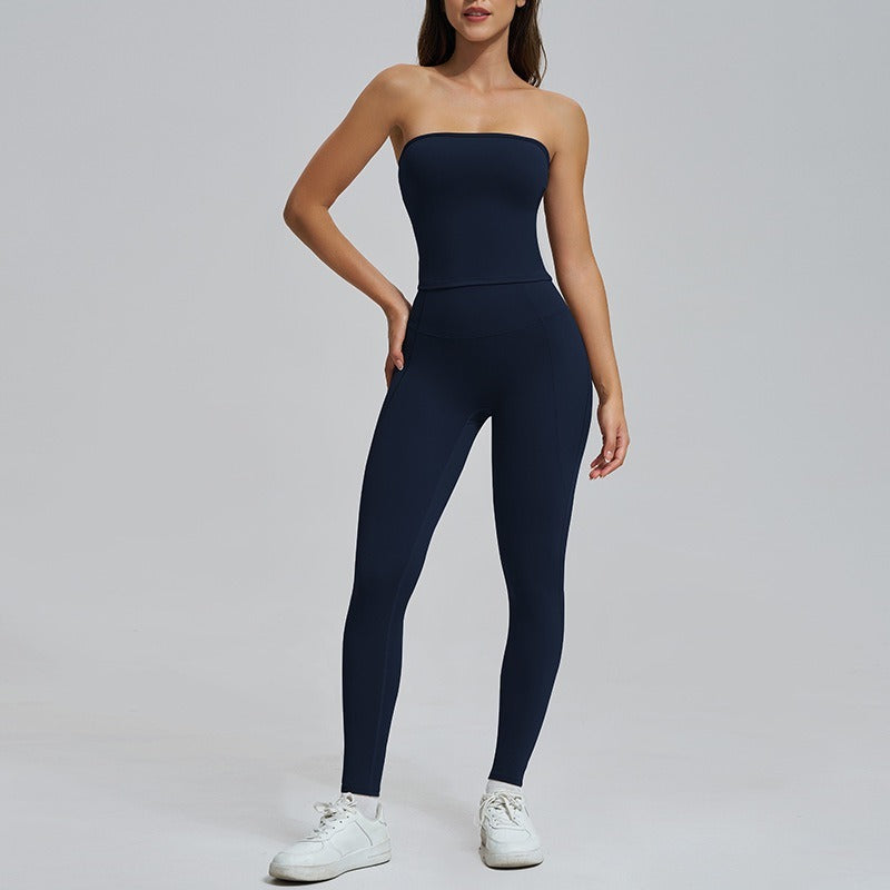 Spring And Summer High Waist Hip Lift Thin Yoga Pants Lightweight Breathable Nude Feel Chest Wrap Vest - kinko