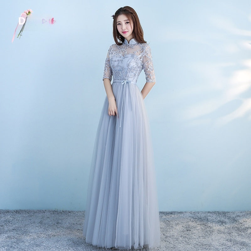 Long Bridesmaid Blue Wedding Dress Girlfriends Party Dress - kinko