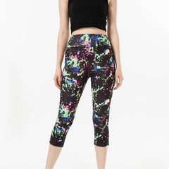 Three-color Water Drop Print Yoga Pants Pocket Cropped Leggings - kinko