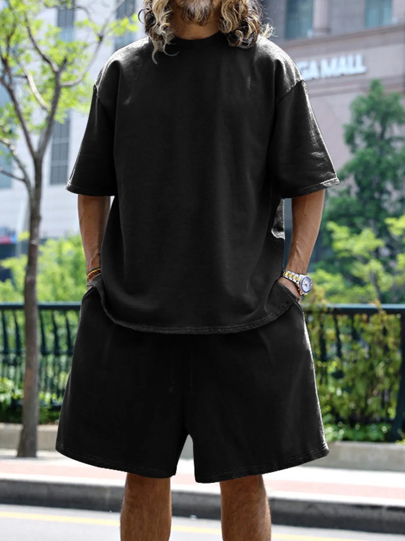 Men's Full Size Round Neck Short Sleeve Top and Shorts Set Plus Size - kinko