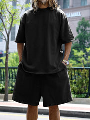 Men's Full Size Round Neck Short Sleeve Top and Shorts Set Plus Size - kinko