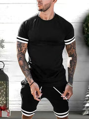 Men's Plus Size Round Neck Short Sleeve Top and Shorts Set - kinko