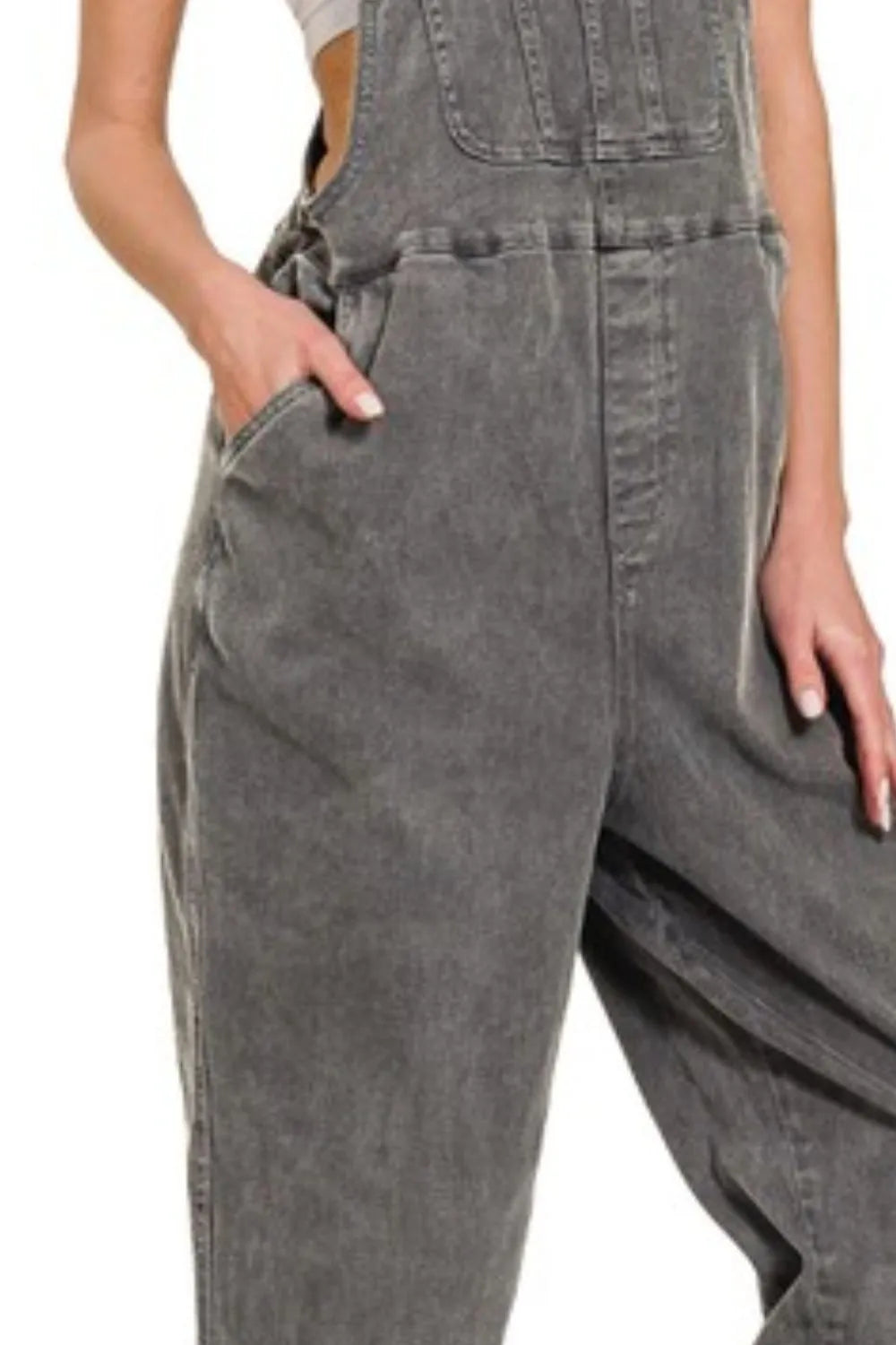 Zenana Washed Knot Strap Relaxed Fit Overalls - kinko