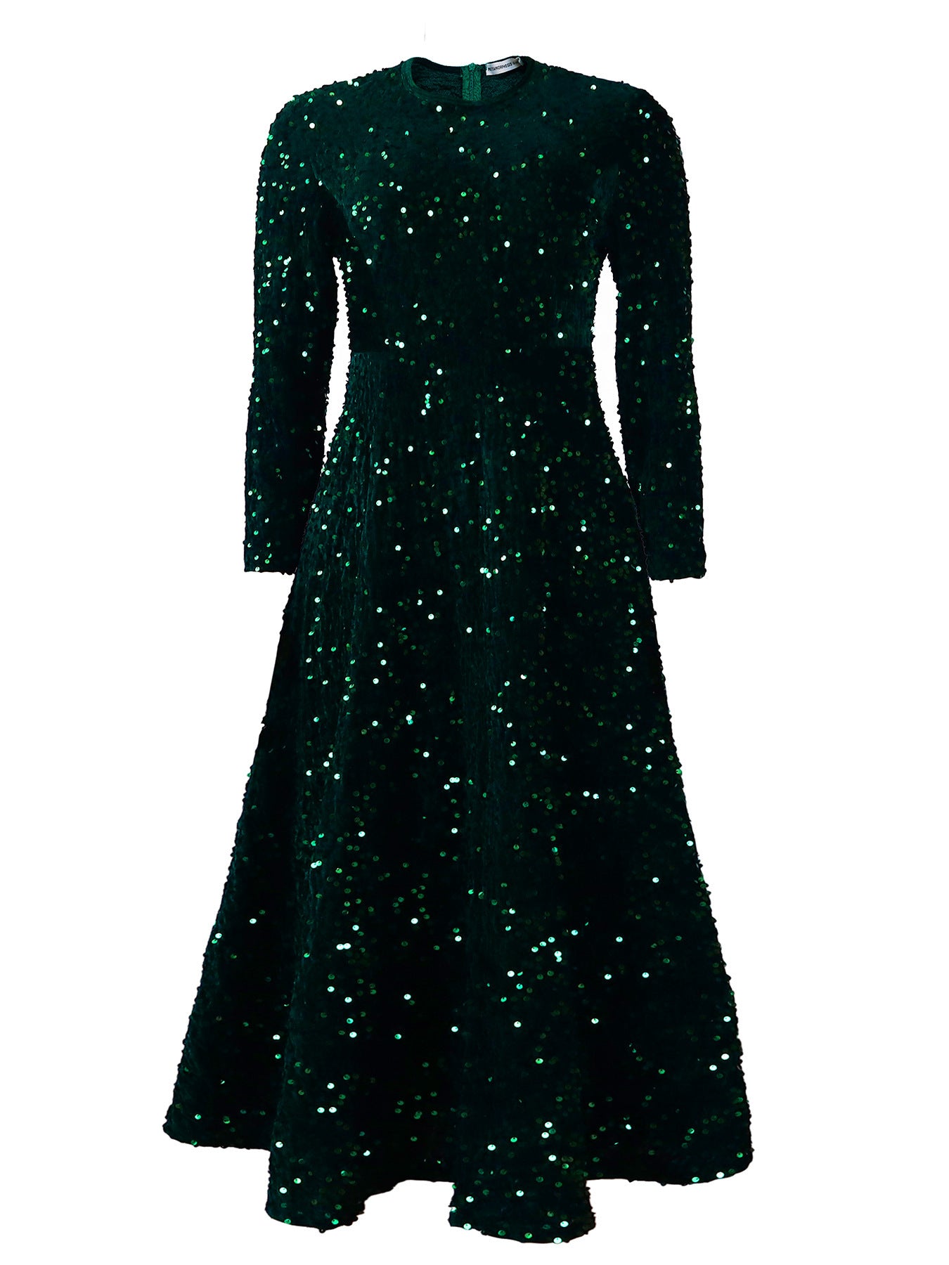 Women's Round Neck Long Sleeve Pure Color Sequins Mid-length Formal Dress - kinko