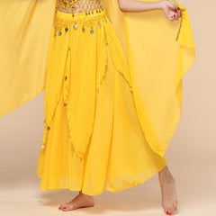 Belly Dance Hanging Coin Skirt Chiffon Big Hem Dress - kinko