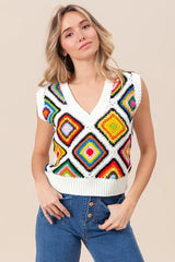 BiBi Diamond Granny Square Sweater Vest - kinko