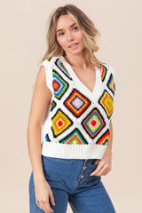 BiBi Diamond Granny Square Sweater Vest - kinko